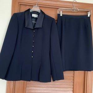 Kasper Suit with Bead Trim on Satin Collar with Loop Button Front Closure